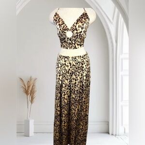 Fashion Nova Leopard Print Wide Leg Jumpsuit - Brown Black